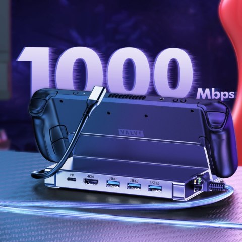 HUB Adapter do Steam Deck USB-C USB-A HDMI RJ45 PD szary HUB Adapter do Steam Deck USB-C USB-A HDMI RJ45 PD szary