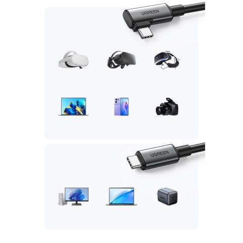 Kabel przewód kątowy USB-C z obsługą gogli VR Oculus Quest 2 60W 5m czarny Kabel przewód kątowy USB-C z obsługą gogli VR Oculus Quest 2 60W 5m czarny