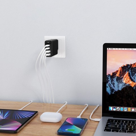 Ładowarka zasilacz GaN 140W 4 porty 2x USB-C + 2x USB - czarna Ładowarka zasilacz GaN 140W 4 porty 2x USB-C + 2x USB - czarna