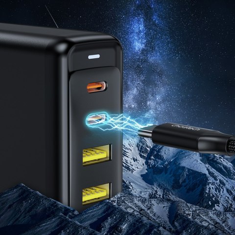Ładowarka zasilacz GaN 140W 4 porty 2x USB-C + 2x USB - czarna Ładowarka zasilacz GaN 140W 4 porty 2x USB-C + 2x USB - czarna