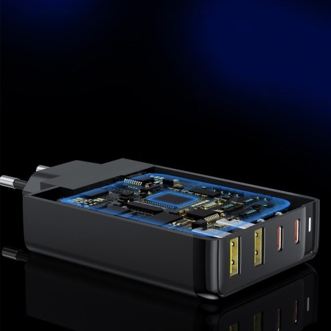 Ładowarka zasilacz GaN 140W 4 porty 2x USB-C + 2x USB - czarna Ładowarka zasilacz GaN 140W 4 porty 2x USB-C + 2x USB - czarna