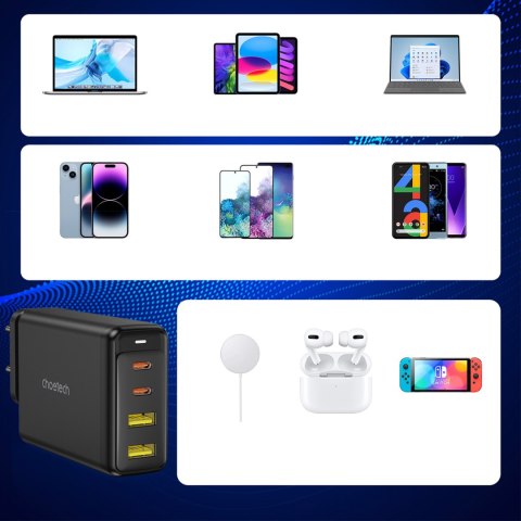 Ładowarka zasilacz GaN 140W 4 porty 2x USB-C + 2x USB - czarna Ładowarka zasilacz GaN 140W 4 porty 2x USB-C + 2x USB - czarna