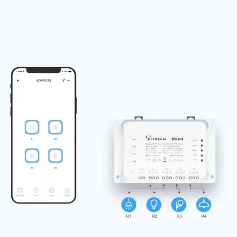 Inteligentny 4-kanałowy przekaźnik przełącznik prądu WiFi biały 4CHR3 Inteligentny 4-kanałowy przekaźnik przełącznik prądu WiFi biały 4CHR3