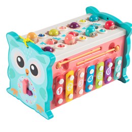 MAGICZNE PUDEŁKO EDUKACYJNE NA KÓŁKACH SÓWKA SORTER CYMBAŁKI WBIJAK MŁOTEK