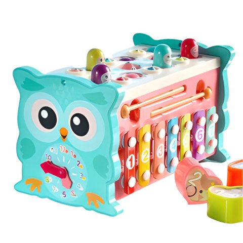 MAGICZNE PUDEŁKO EDUKACYJNE NA KÓŁKACH SÓWKA SORTER CYMBAŁKI WBIJAK MŁOTEK MAGICZNE PUDEŁKO EDUKACYJNE NA KÓŁKACH SÓWKA SORTER CYMBAŁKI WBIJAK MŁOTEK