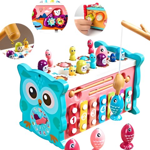 MAGICZNE PUDEŁKO EDUKACYJNE NA KÓŁKACH SÓWKA SORTER CYMBAŁKI WBIJAK MŁOTEK MAGICZNE PUDEŁKO EDUKACYJNE NA KÓŁKACH SÓWKA SORTER CYMBAŁKI WBIJAK MŁOTEK