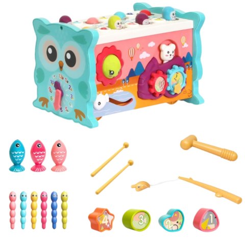 MAGICZNE PUDEŁKO EDUKACYJNE NA KÓŁKACH SÓWKA SORTER CYMBAŁKI WBIJAK MŁOTEK MAGICZNE PUDEŁKO EDUKACYJNE NA KÓŁKACH SÓWKA SORTER CYMBAŁKI WBIJAK MŁOTEK