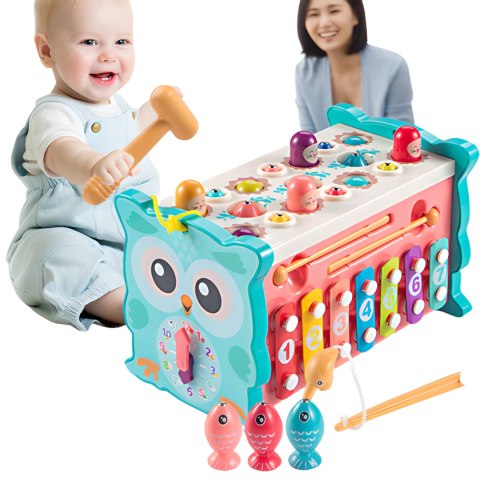 MAGICZNE PUDEŁKO EDUKACYJNE NA KÓŁKACH SÓWKA SORTER CYMBAŁKI WBIJAK MŁOTEK MAGICZNE PUDEŁKO EDUKACYJNE NA KÓŁKACH SÓWKA SORTER CYMBAŁKI WBIJAK MŁOTEK