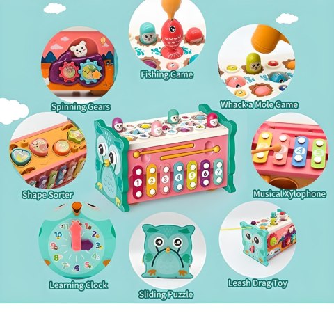 MAGICZNE PUDEŁKO EDUKACYJNE NA KÓŁKACH SÓWKA SORTER CYMBAŁKI WBIJAK MŁOTEK MAGICZNE PUDEŁKO EDUKACYJNE NA KÓŁKACH SÓWKA SORTER CYMBAŁKI WBIJAK MŁOTEK