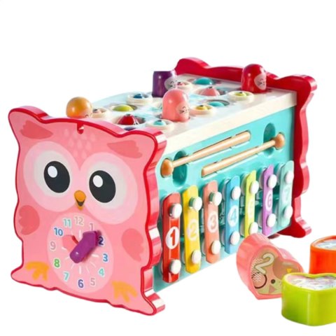 MAGICZNE PUDEŁKO EDUKACYJNE NA KÓŁKACH SÓWKA SORTER CYMBAŁKI WBIJAK MŁOTEK MAGICZNE PUDEŁKO EDUKACYJNE NA KÓŁKACH SÓWKA SORTER CYMBAŁKI WBIJAK MŁOTEK