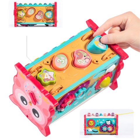 MAGICZNE PUDEŁKO EDUKACYJNE NA KÓŁKACH SÓWKA SORTER CYMBAŁKI WBIJAK MŁOTEK MAGICZNE PUDEŁKO EDUKACYJNE NA KÓŁKACH SÓWKA SORTER CYMBAŁKI WBIJAK MŁOTEK