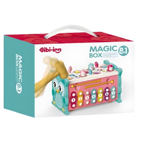 MAGICZNE PUDEŁKO EDUKACYJNE NA KÓŁKACH SÓWKA SORTER CYMBAŁKI WBIJAK MŁOTEK MAGICZNE PUDEŁKO EDUKACYJNE NA KÓŁKACH SÓWKA SORTER CYMBAŁKI WBIJAK MŁOTEK