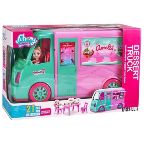 ZESTAW FOOD TRUCK CUKIERNIA LALKA STOLIK Z KRZESEŁKAMI SŁODYCZE ZESTAW FOOD TRUCK CUKIERNIA LALKA STOLIK Z KRZESEŁKAMI SŁODYCZE