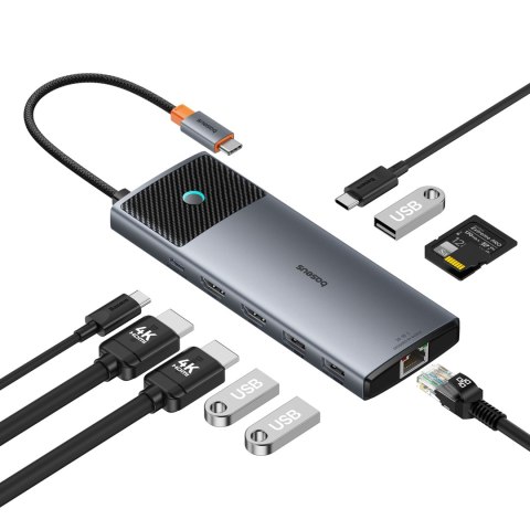 10w1 HUB Adapter USB-C do HDMI / USB-A / USB-C / RJ45 / SD / TF / USB-C PD szary 10w1 HUB Adapter USB-C do HDMI / USB-A / USB-C / RJ45 / SD / TF / USB-C PD szary