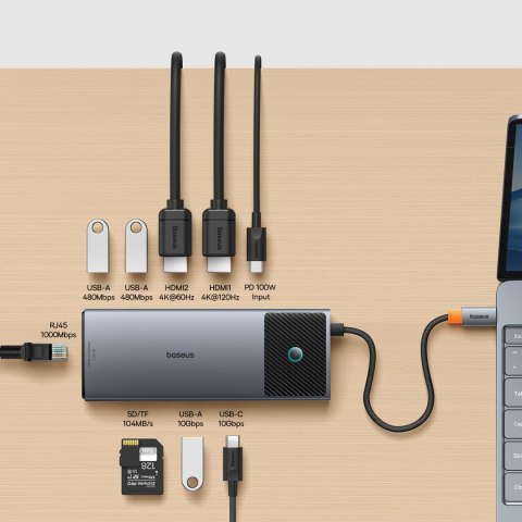 10w1 HUB Adapter USB-C do HDMI / USB-A / USB-C / RJ45 / SD / TF / USB-C PD szary 10w1 HUB Adapter USB-C do HDMI / USB-A / USB-C / RJ45 / SD / TF / USB-C PD szary