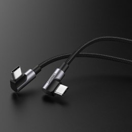 Kabel przewód kątowy podwójny 2x USB-C PD QC 60W 3A 2m czarny