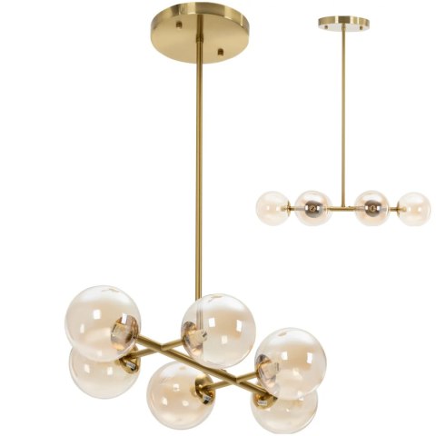 Lampa sufitowa wisząca złota 6 punktowa G9 - szklane kule Lampa sufitowa wisząca złota 6 punktowa G9 - szklane kule
