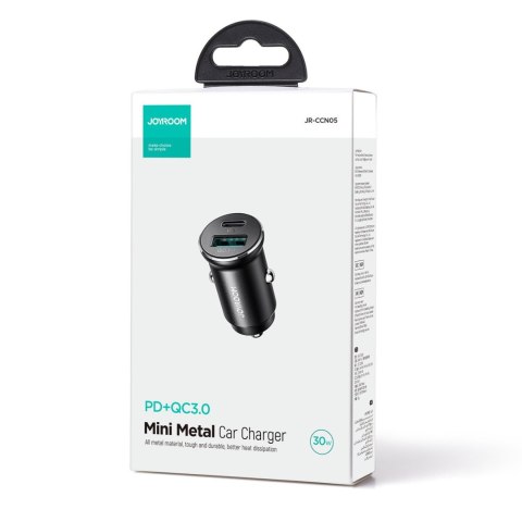 Mini ładowarka samochodowa 30W USB-A QC3.0 USB-C PD czarna Mini ładowarka samochodowa 30W USB-A QC3.0 USB-C PD czarna