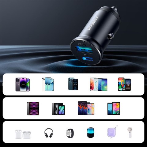 Mini ładowarka samochodowa 30W USB-A QC3.0 USB-C PD czarna Mini ładowarka samochodowa 30W USB-A QC3.0 USB-C PD czarna