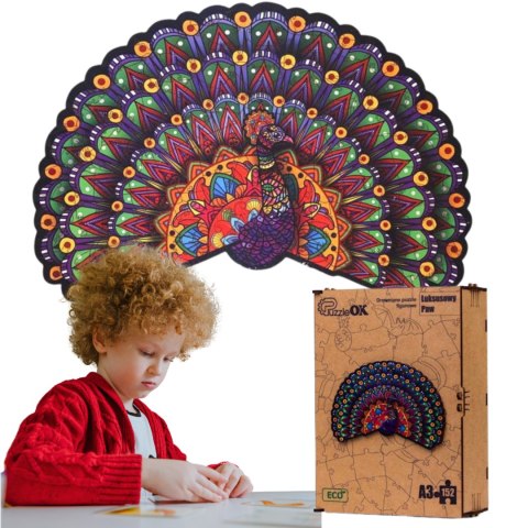 PUZZLE DREWNIANE UKŁADANKA LUKSUSOWY PAW KOLOROWY ZESTAW PUZZLI A3 PUZZLE DREWNIANE UKŁADANKA LUKSUSOWY PAW KOLOROWY ZESTAW PUZZLI A3