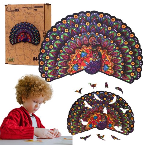 PUZZLE DREWNIANE UKŁADANKA LUKSUSOWY PAW ZESTAW PUZZLI A4 OZDOBA KOLOROWA PUZZLE DREWNIANE UKŁADANKA LUKSUSOWY PAW ZESTAW PUZZLI A4 OZDOBA KOLOROWA