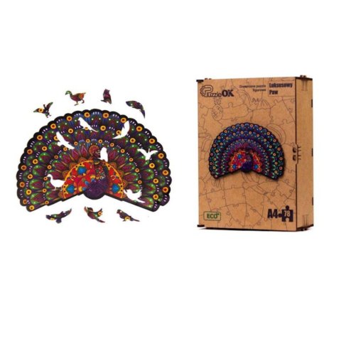 PUZZLE DREWNIANE UKŁADANKA LUKSUSOWY PAW ZESTAW PUZZLI A4 OZDOBA KOLOROWA PUZZLE DREWNIANE UKŁADANKA LUKSUSOWY PAW ZESTAW PUZZLI A4 OZDOBA KOLOROWA