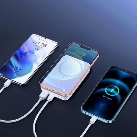 Mini Power Bank 10000mAh magnetyczny z ładowarką QC PD USB USB-C biały Mini Power Bank 10000mAh magnetyczny z ładowarką QC PD USB USB-C biały
