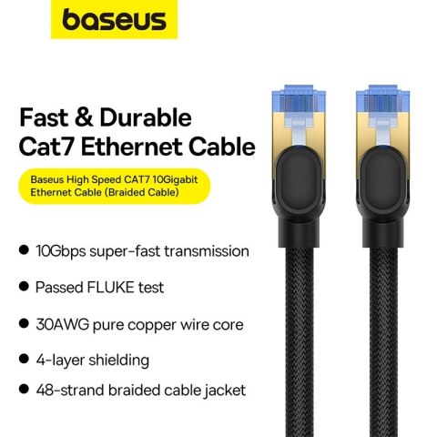 Szybki kabel sieciowy LAN RJ45 cat.7 10Gbps plecionka 25m czarny Szybki kabel sieciowy LAN RJ45 cat.7 10Gbps plecionka 25m czarny