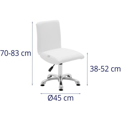 Krzesło kosmetyczne obrotowe z oparciem 38-52 cm LANCY - białe Krzesło kosmetyczne obrotowe z oparciem 38-52 cm LANCY - białe
