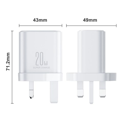 Ładowarka sieciowa wtyczka angielska UK FlashSeries USB-A USB-C 20W biała Ładowarka sieciowa wtyczka angielska UK FlashSeries USB-A USB-C 20W biała