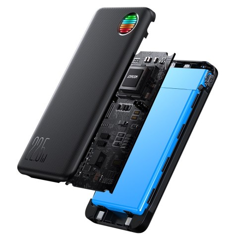Powerbank z latarką 22.5W 10000mAh i wbudowanymi kablami USB-C i Lightning czarny Powerbank z latarką 22.5W 10000mAh i wbudowanymi kablami USB-C i Lightning czarny
