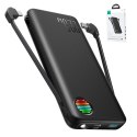 Powerbank z latarką 22.5W 10000mAh i wbudowanymi kablami USB-C i Lightning czarny