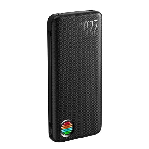 Powerbank z latarką 22.5W 10000mAh i wbudowanymi kablami USB-C i Lightning czarny Powerbank z latarką 22.5W 10000mAh i wbudowanymi kablami USB-C i Lightning czarny