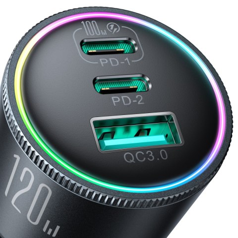 Ładowarka samochodowa 120W 2x USB-C 1x USB-A + kabel USB-C 100W ciemnoszara Ładowarka samochodowa 120W 2x USB-C 1x USB-A + kabel USB-C 100W ciemnoszara