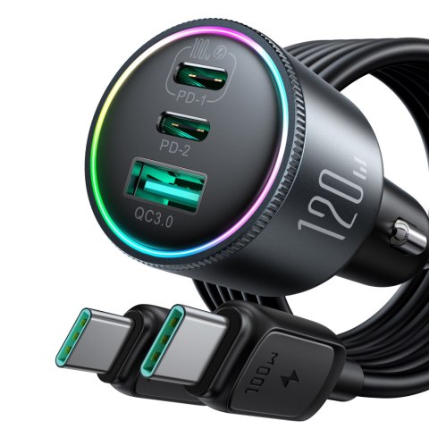 Ładowarka samochodowa 120W 2x USB-C 1x USB-A + kabel USB-C 100W ciemnoszara Ładowarka samochodowa 120W 2x USB-C 1x USB-A + kabel USB-C 100W ciemnoszara
