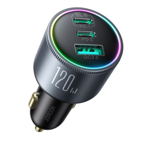 Ładowarka samochodowa 120W 2x USB-C 1x USB-A + kabel USB-C 100W ciemnoszara Ładowarka samochodowa 120W 2x USB-C 1x USB-A + kabel USB-C 100W ciemnoszara