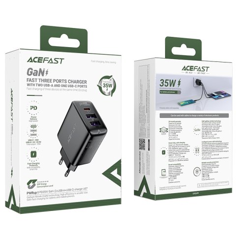 Ładowarka sieciowa PD 35W GaN z 3 portami 2x USB-A + USB-C czarna Ładowarka sieciowa PD 35W GaN z 3 portami 2x USB-A + USB-C czarna