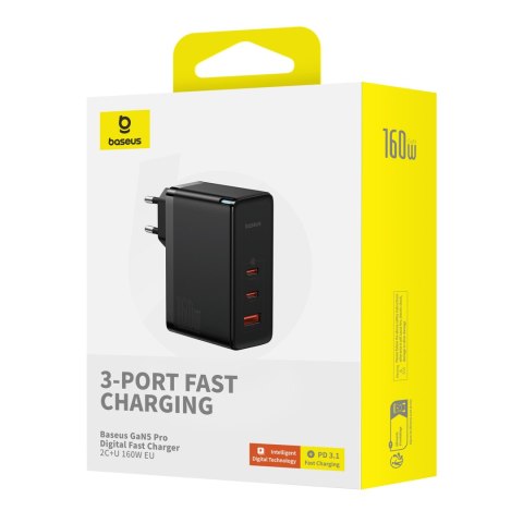 Ładowarka sieciowa PRO 160W GaN GaN5 2x USB-C / USB-A + kabel USB-C czarny Ładowarka sieciowa PRO 160W GaN GaN5 2x USB-C / USB-A + kabel USB-C czarny