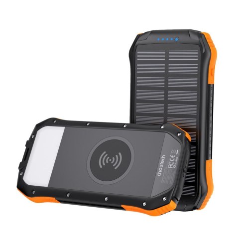 Powerbank solarny 10000mAh z ładowarką indukcyjną Qi 5W pomarańczowy Powerbank solarny 10000mAh z ładowarką indukcyjną Qi 5W pomarańczowy