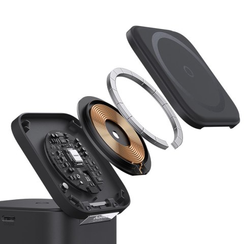 2w1 Ładowarka bezprzewodowa 20W MagSafe Qi z rozwijanym kablem USB-C czarna 2w1 Ładowarka bezprzewodowa 20W MagSafe Qi z rozwijanym kablem USB-C czarna