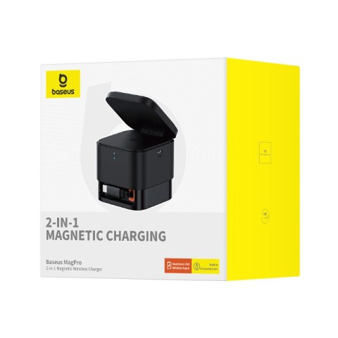 2w1 Ładowarka bezprzewodowa 20W MagSafe Qi z rozwijanym kablem USB-C czarna 2w1 Ładowarka bezprzewodowa 20W MagSafe Qi z rozwijanym kablem USB-C czarna