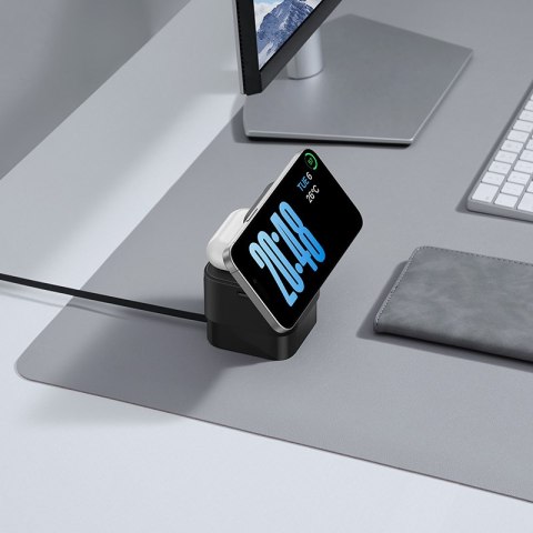2w1 Ładowarka bezprzewodowa 20W MagSafe Qi z rozwijanym kablem USB-C czarna 2w1 Ładowarka bezprzewodowa 20W MagSafe Qi z rozwijanym kablem USB-C czarna