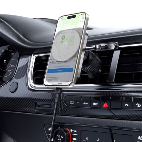 2w1 Uchwyt samochodowy z ładowarką indukcyjną do telefonu i smartwatcha MagSafe Qi czarny 2w1 Uchwyt samochodowy z ładowarką indukcyjną do telefonu i smartwatcha MagSafe Qi czarny