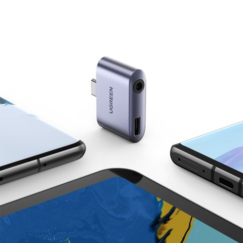 Adapter audio do słuchawek mikrofonu ładowania USB-C miniJack 3.5mm szary Adapter audio do słuchawek mikrofonu ładowania USB-C miniJack 3.5mm szary