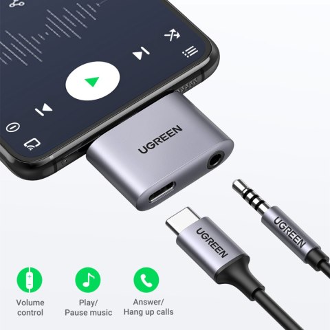 Adapter audio do słuchawek mikrofonu ładowania USB-C miniJack 3.5mm szary Adapter audio do słuchawek mikrofonu ładowania USB-C miniJack 3.5mm szary