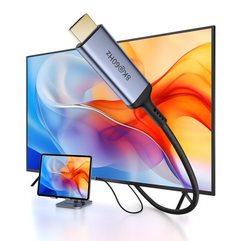 Kabel przewód USB-C - HDMI 8K 60Hz elastyczny wytrzymały 1.5m czarny Kabel przewód USB-C - HDMI 8K 60Hz elastyczny wytrzymały 1.5m czarny