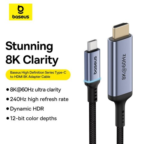 Kabel przewód USB-C - HDMI 8K 60Hz elastyczny wytrzymały 1.5m czarny Kabel przewód USB-C - HDMI 8K 60Hz elastyczny wytrzymały 1.5m czarny