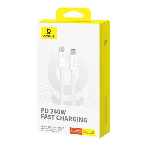 Kabel przewód USB-C - USB-C 240W PD 8K 60Hz 40Gb/s 1m biały Kabel przewód USB-C - USB-C 240W PD 8K 60Hz 40Gb/s 1m biały