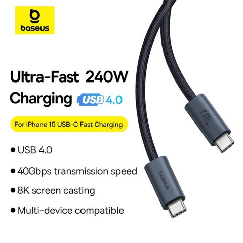 Kabel przewód USB-C - USB-C 240W PD 8K 60Hz 40Gb/s 1m czarny Kabel przewód USB-C - USB-C 240W PD 8K 60Hz 40Gb/s 1m czarny