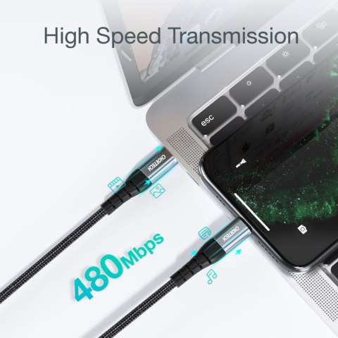 Kabel przewód do iPhone USB-C - Lightning MFi 480Mb/s 3A 3m czarny Kabel przewód do iPhone USB-C - Lightning MFi 480Mb/s 3A 3m czarny